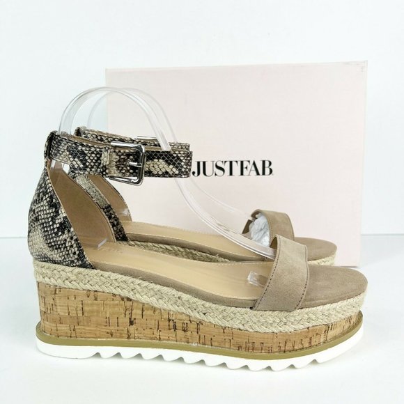 Just Fab Annika Snake Prin Faux Leather Wedge Sandals NIB Size 10 - Picture 1 of 7
